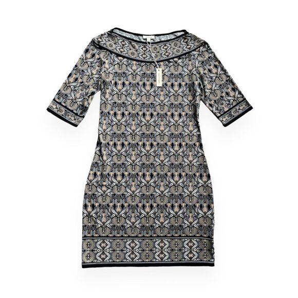 Max Studio Large Shift Dress 3/4 Sleeve Abstract Print Black Blue Ivory NWT - Picture 1 of 4